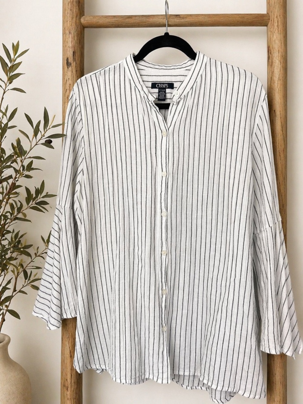 Chaps White Shirt with Black Pinstripes
